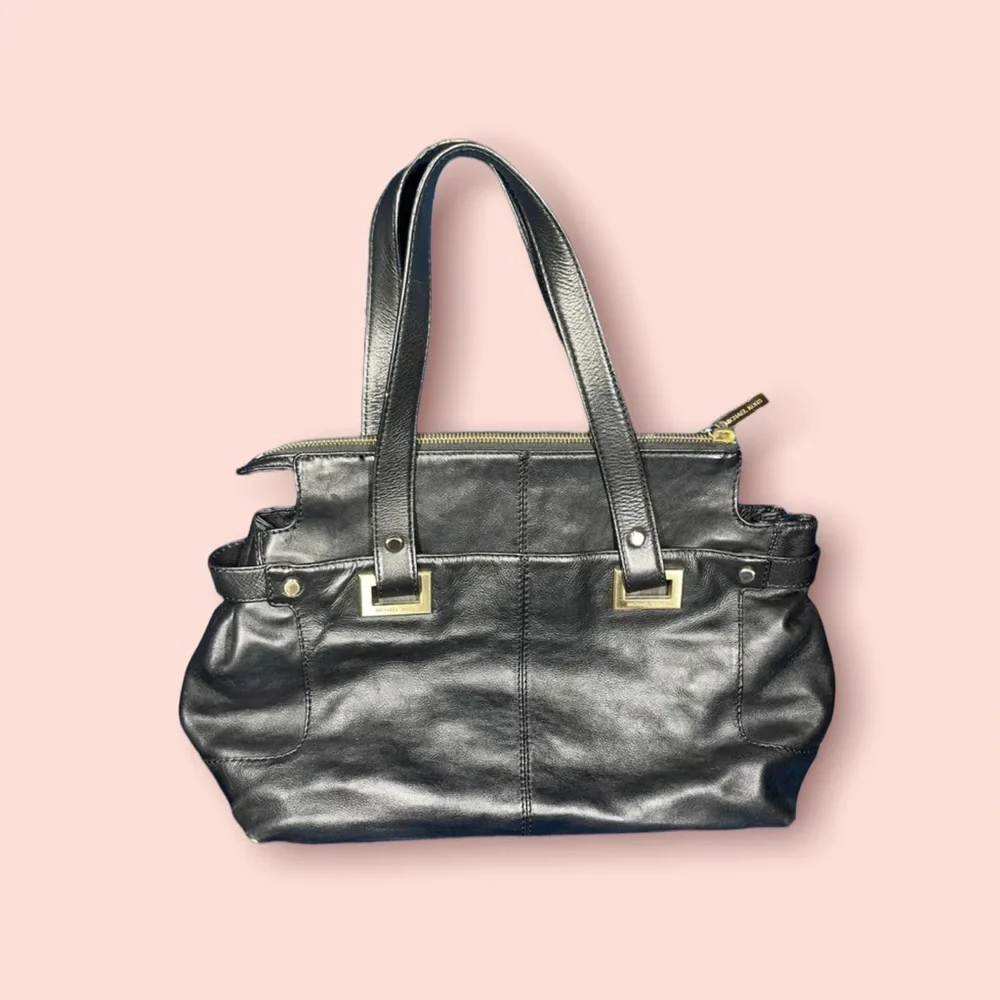 Michael Kors Black Leather Shoulder‎ Bag Gold Accents